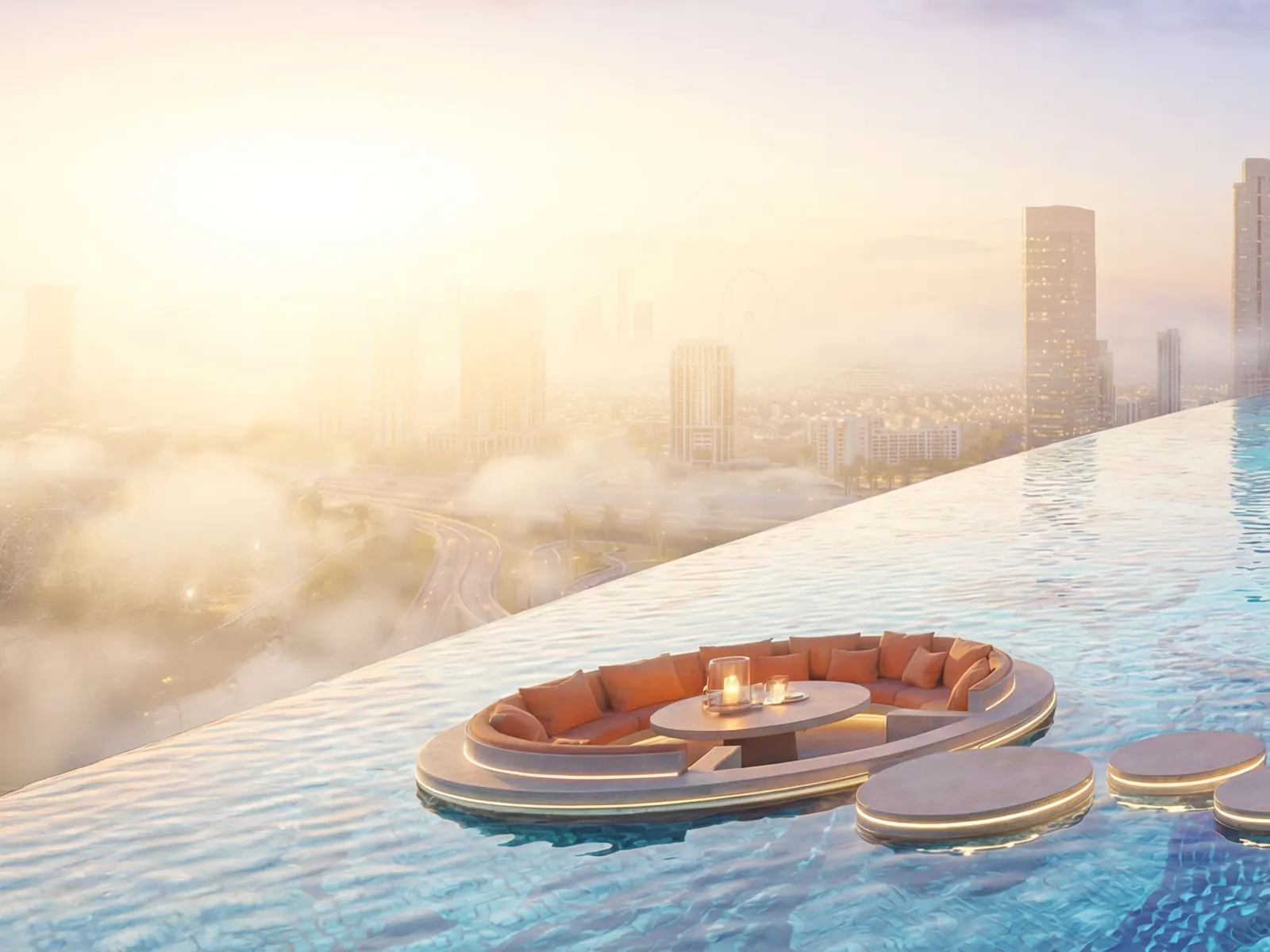 The Aqua Lounge and in-water loungers at Serenz by Danube