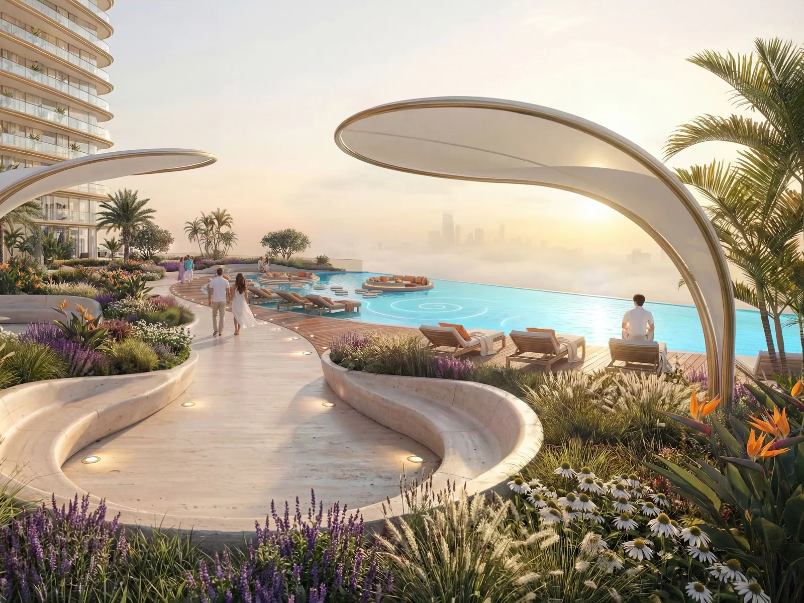Family cabana seating on the Serenz amenity podium