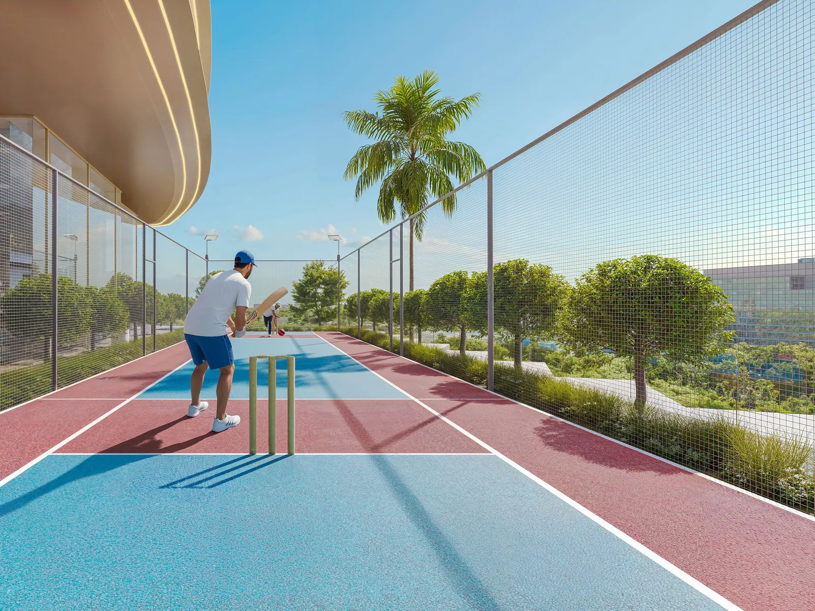 The cricket pitch on the Serenz amenity podium