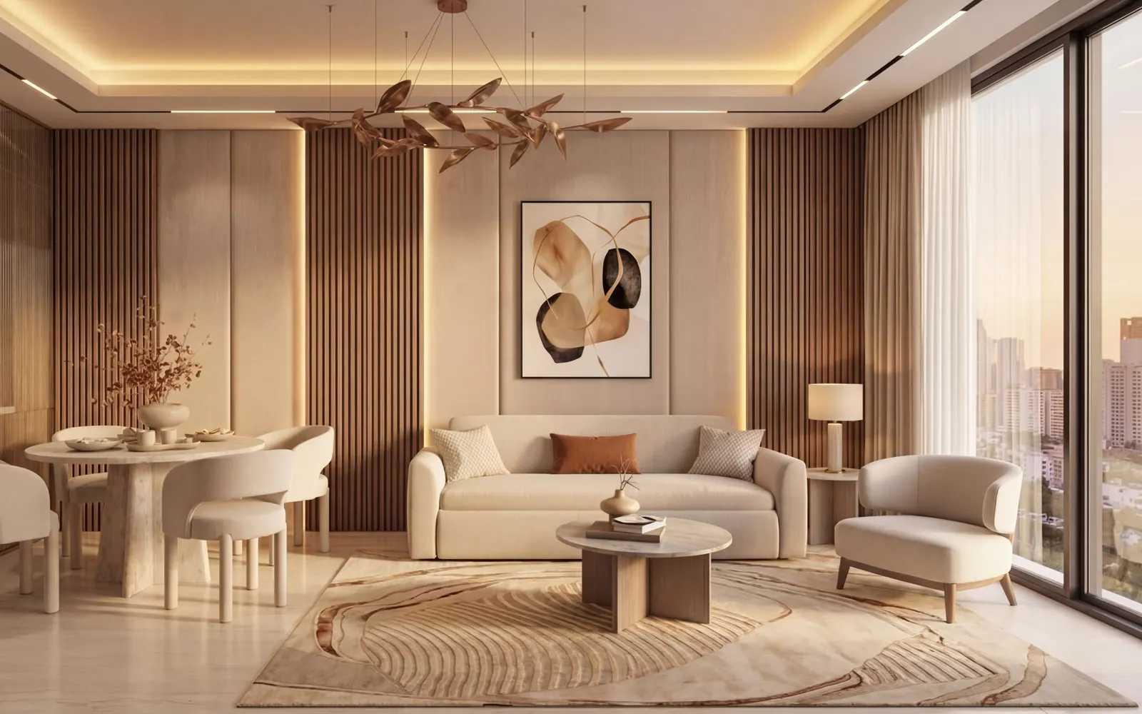 The fully furnished living room of a Serenz by Danube apartment