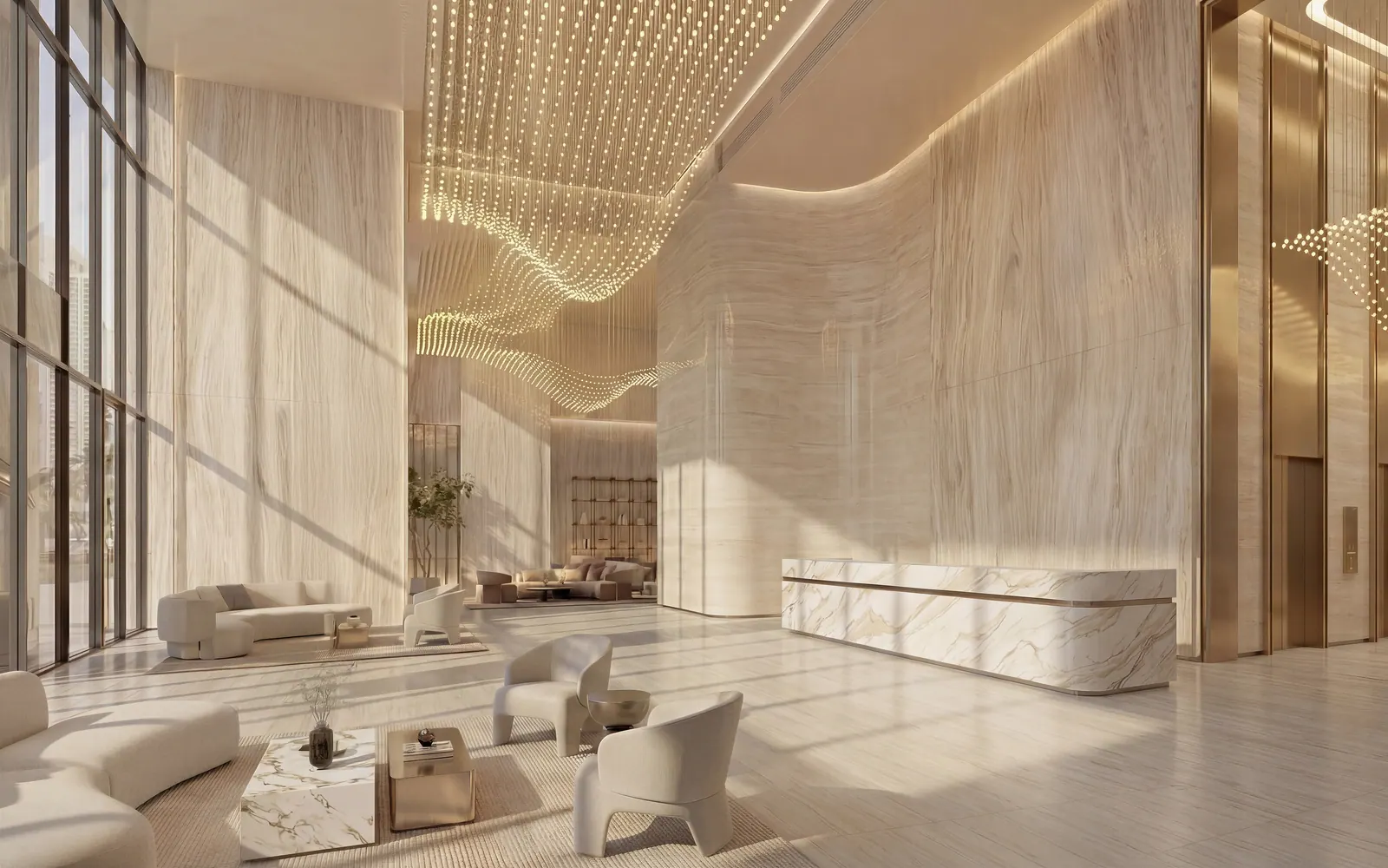 The double-height lobby at Serenz by Danube