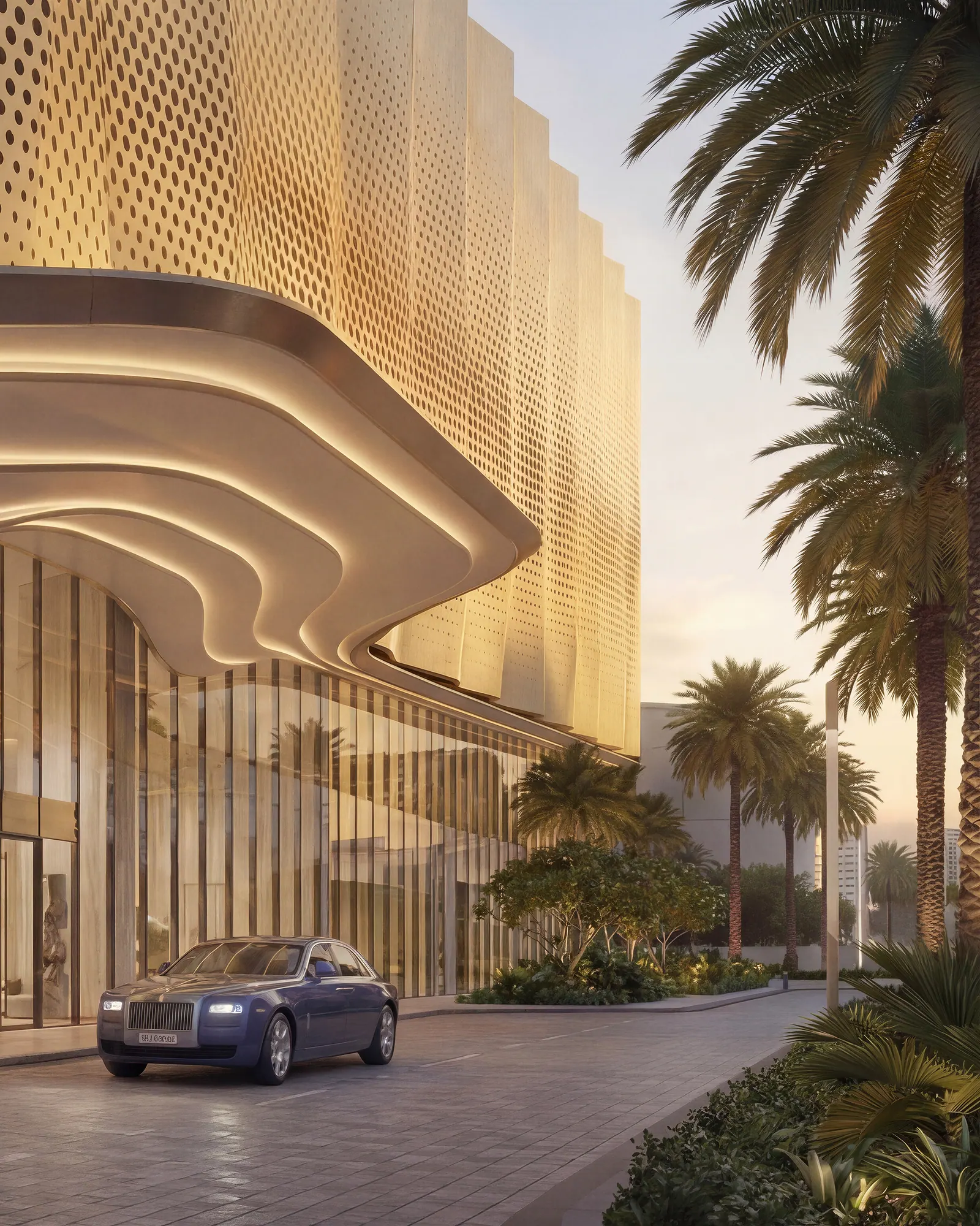 The covered drop-off and entrance at Serenz by Danube