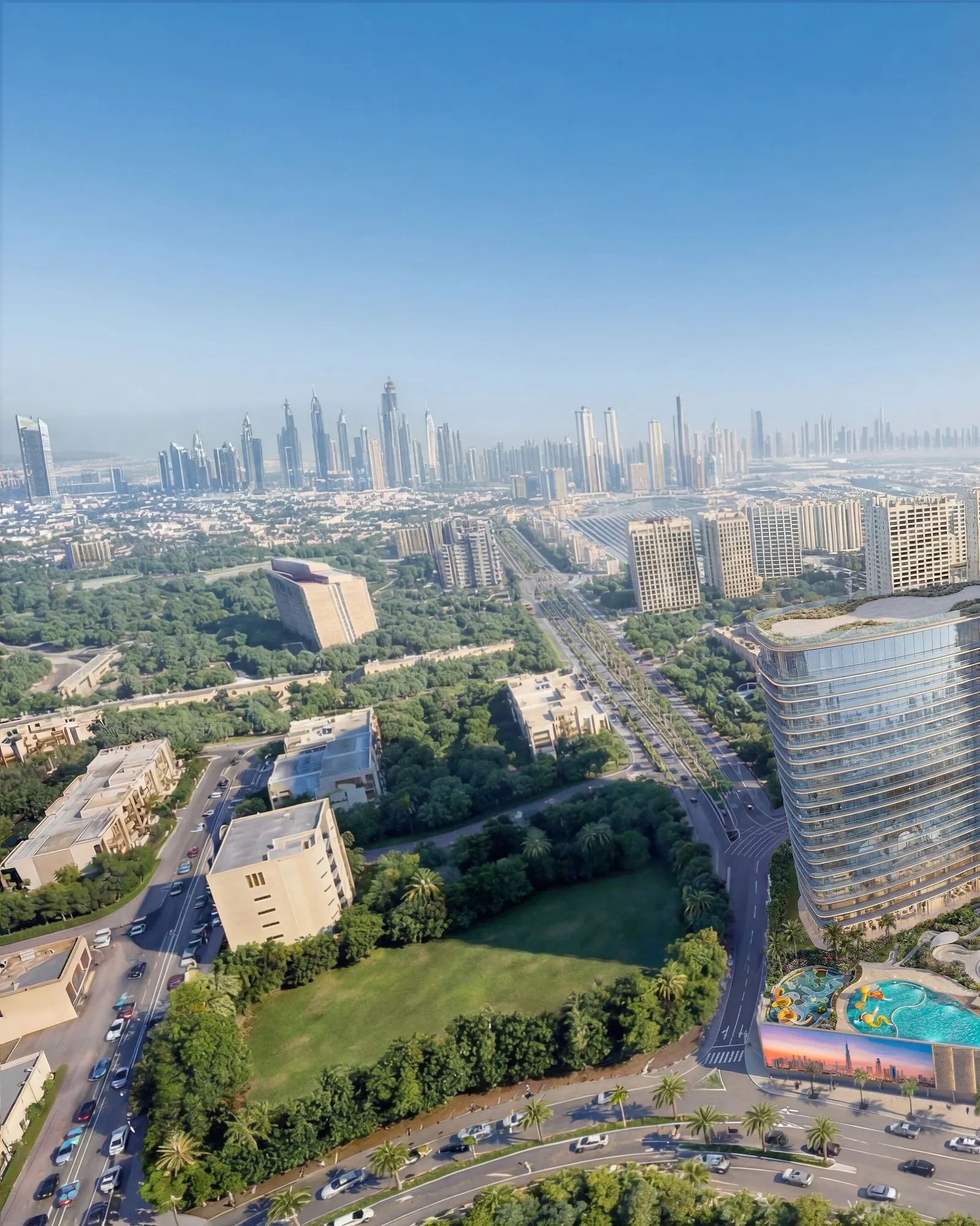 Serenz by Danube seen from above the streets of Jumeirah Village Circle