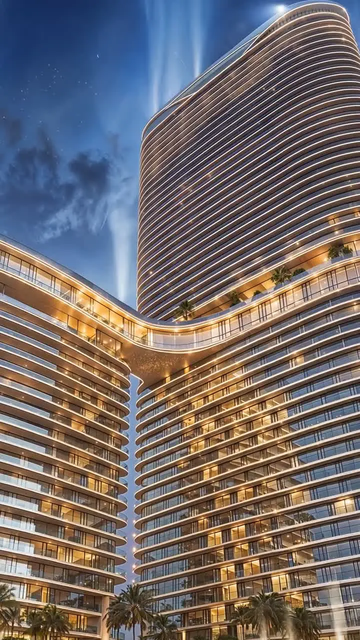 Night renders of Serenz by Danube in JVC, Dubai